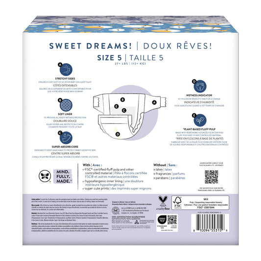 The Honest Company Overnight Sleepy Sheep Diapers - Size 5