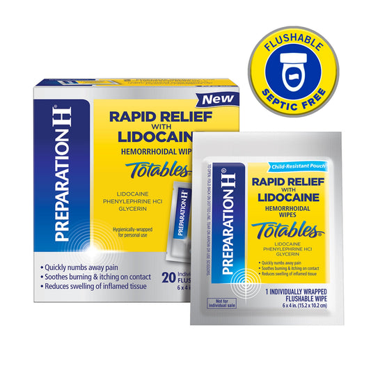 Preparation H Rapid Relief Hemorrhoid Wipes with Lidocaine, Numbing Relief for Swelling, Pain, Burning and Itching