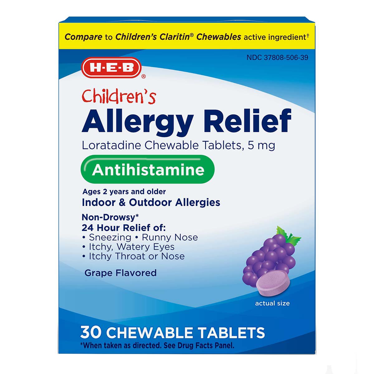 H-E-B Children’s Allergy Relief Loratadine Chewable Tablets – Grape