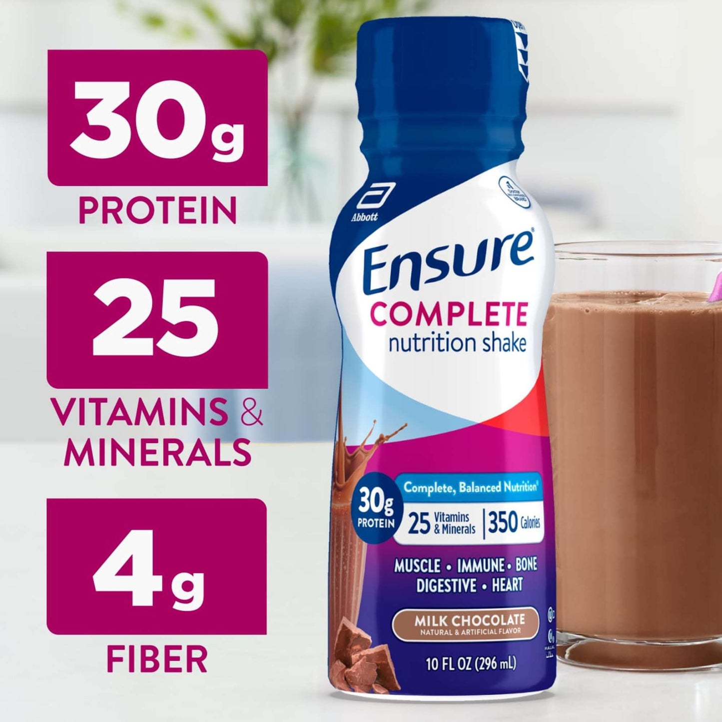 Ensure Complete 30g Protein Nutrition Shakes 4 pk Bottles - Milk Chocolate