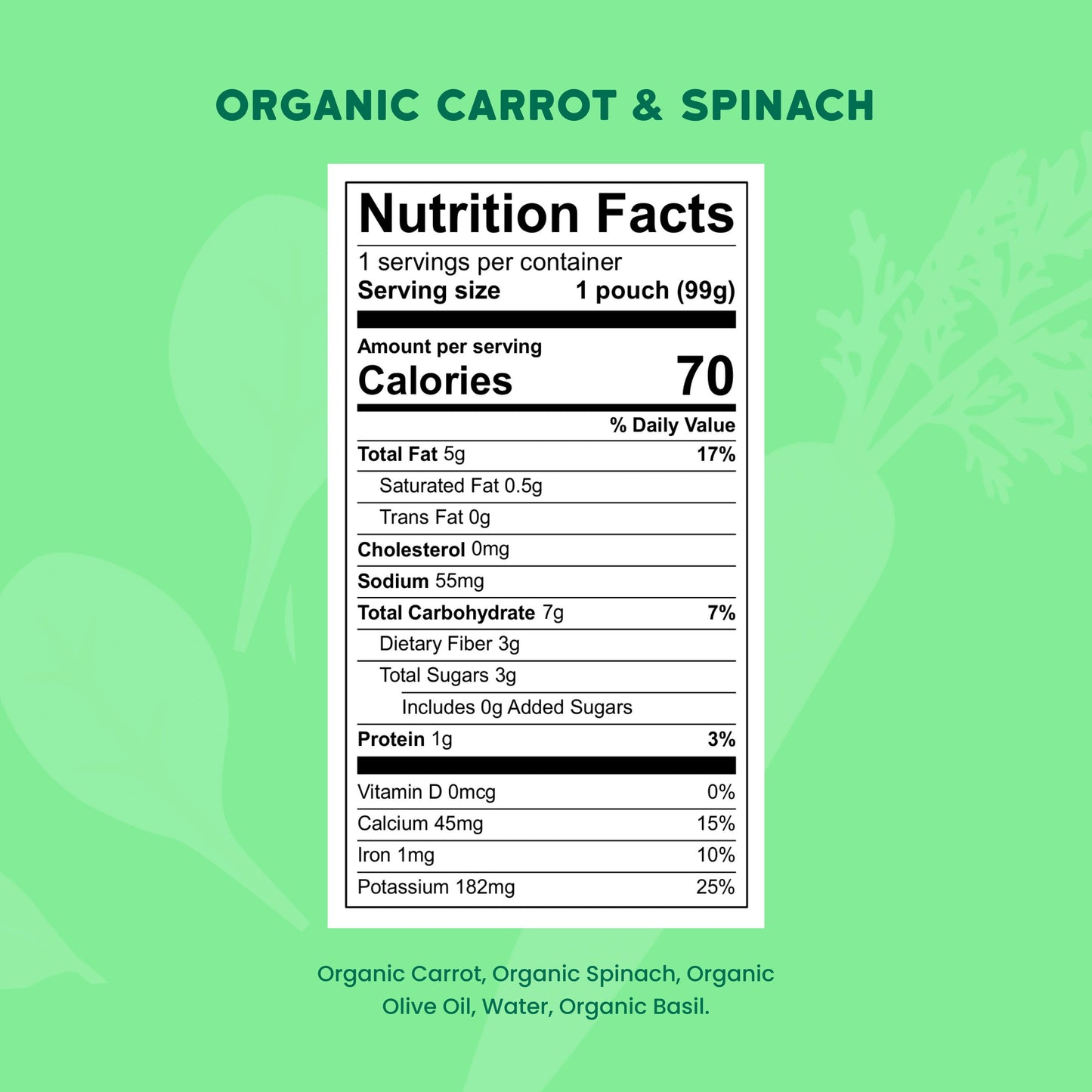 Serenity Kids Organic Baby Food Pouch - Carrot, Spinach & Basil