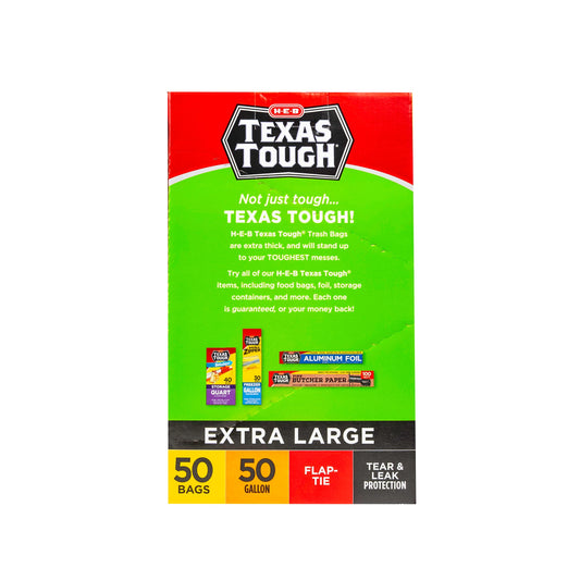 H-E-B Texas Tough Extra Large Trash Bags, 50 Gallon