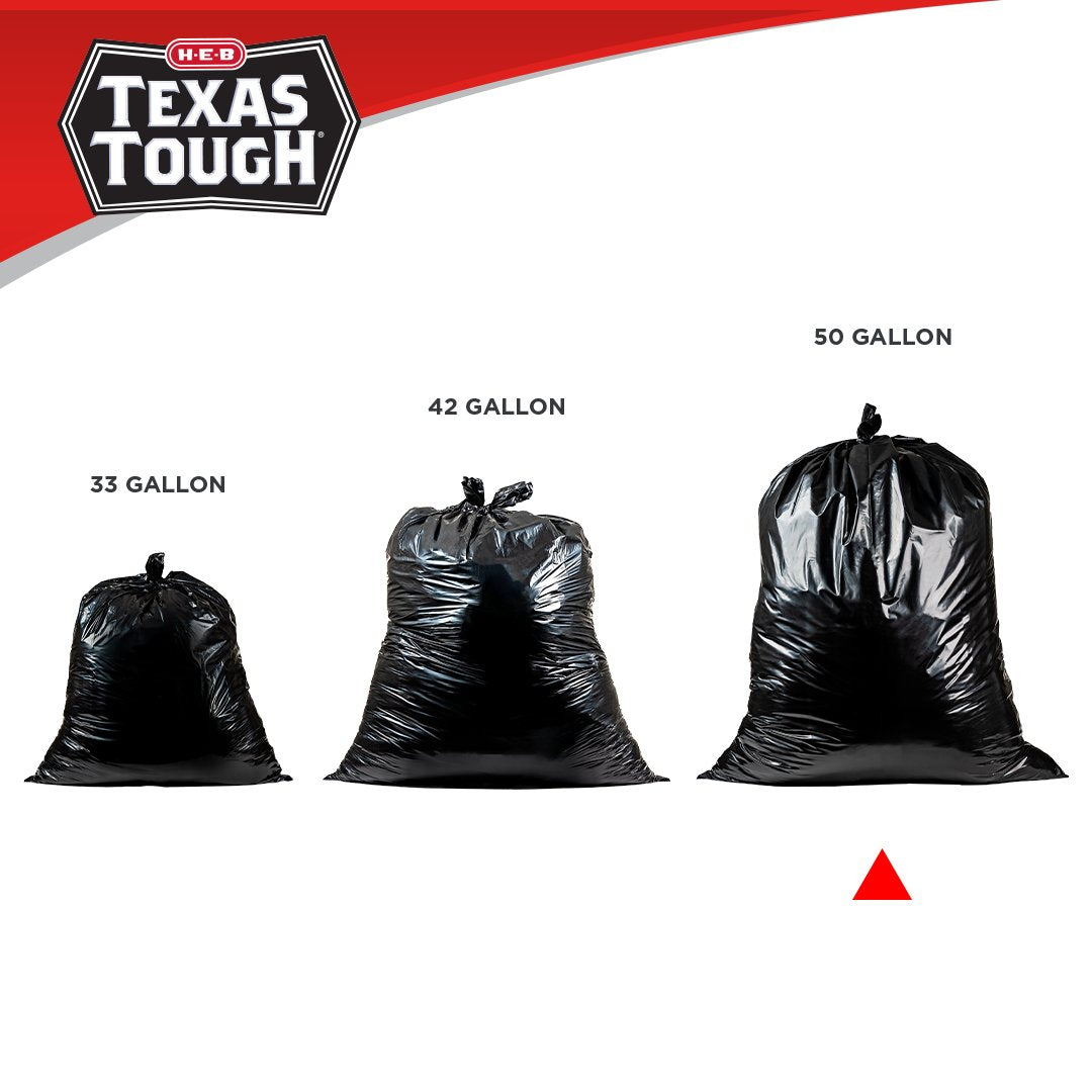 H-E-B Texas Tough Extra Large Trash Bags, 50 Gallon