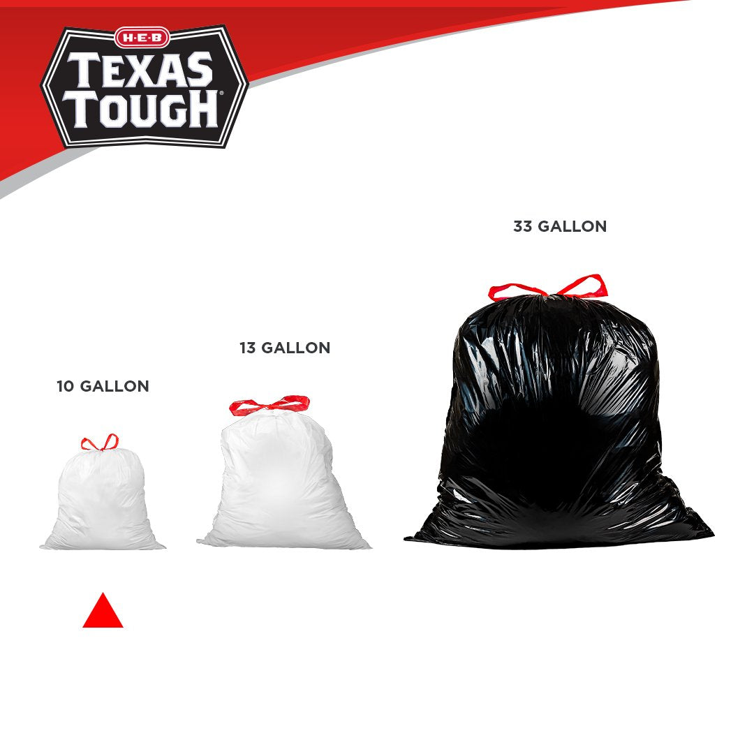 H-E-B Texas Tough Drawstring Trash Bags, 10 Gallon