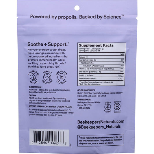 Beekeeper's Naturals Propolis & Elderberry Soothing Lozenges