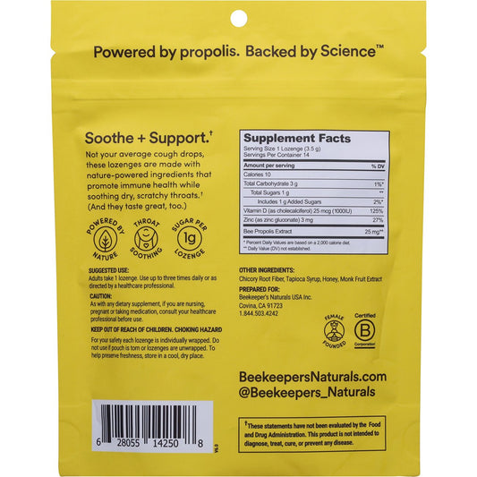 Beekeeper's Naturals Propolis & Honey Soothing Lozenges