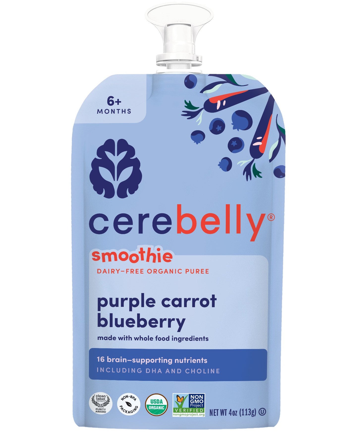 Cerebelly Dairy Free Organic Smoothie Pouch - Purple Carrot Blueberry