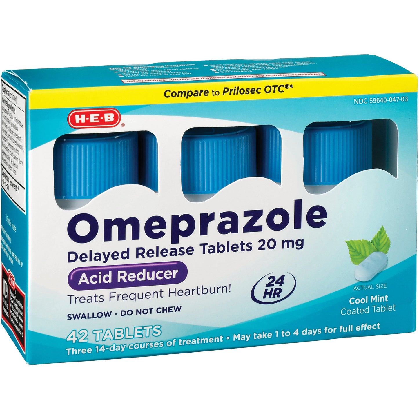 H-E-B Omeprazole Delayed Release Cool Mint Tablets - 20 mg