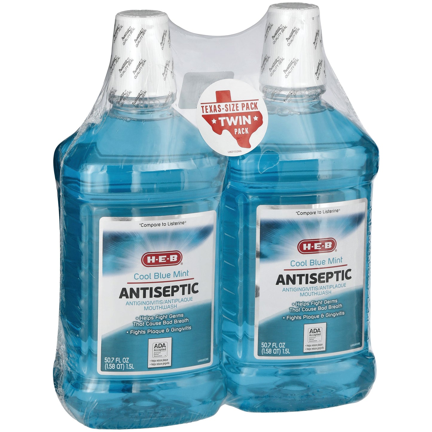 H-E-B Cool Blue Mint Antiseptic Mouthwash Texas Size Twin Pack