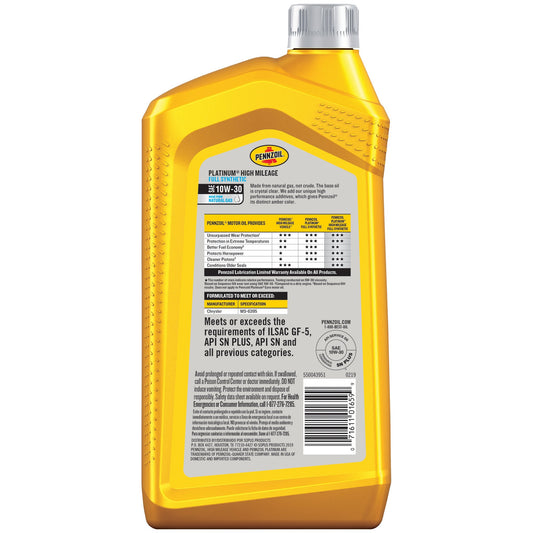 Pennzoil 10W-30 Platinum High Mileage Full Synthetic Motor Oil