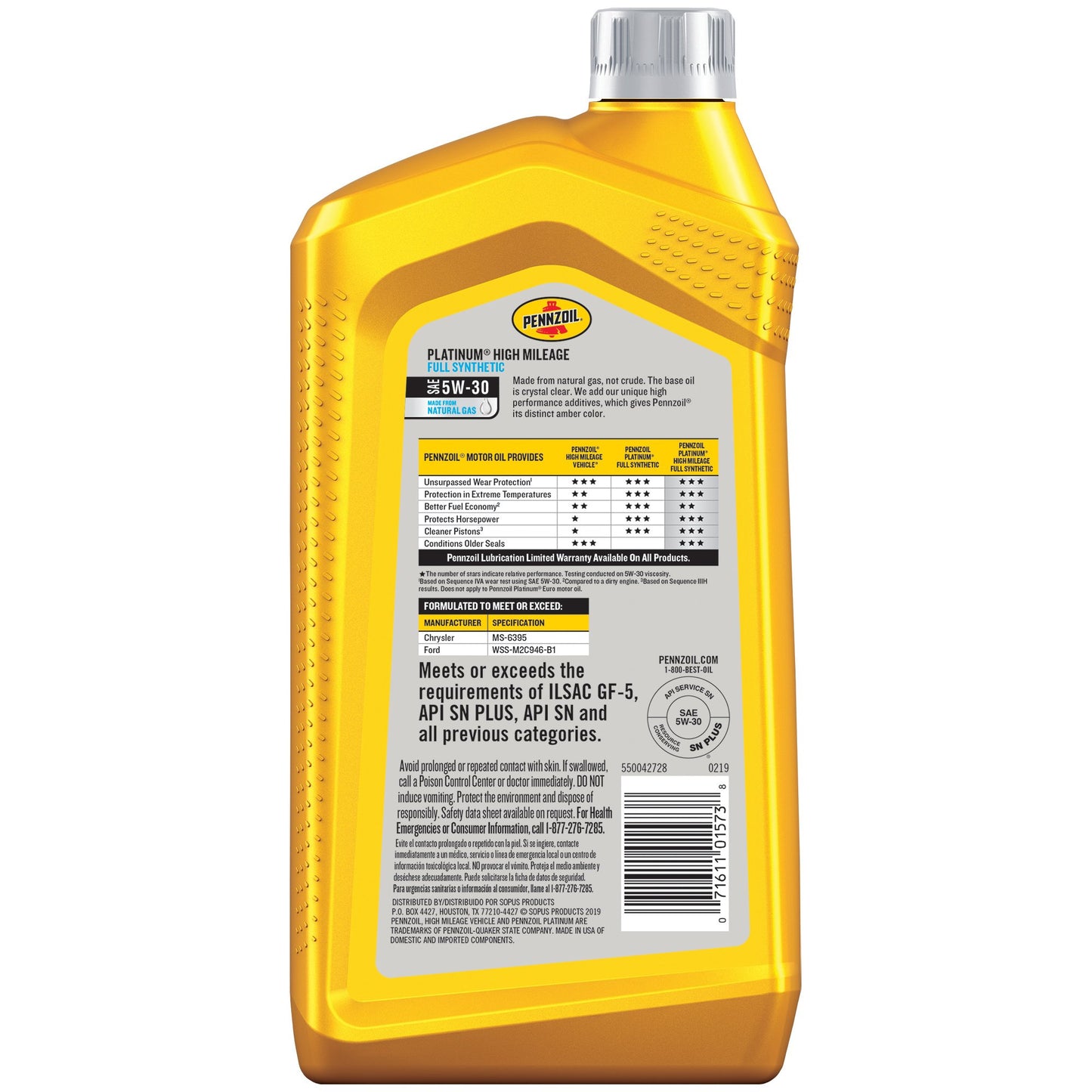 Pennzoil 5W-30 Platinum High Mileage Full Synthetic Motor Oil