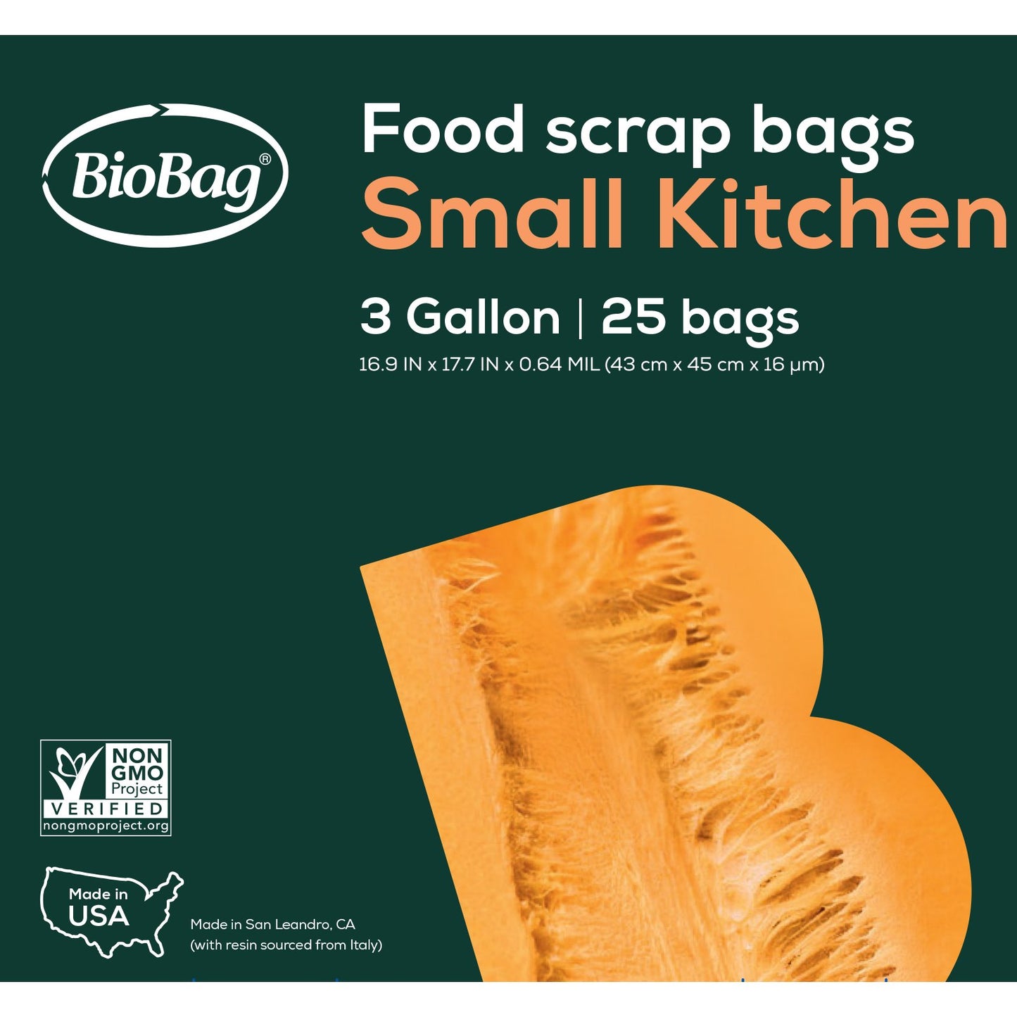 BioBag Small Compostable Food Scrap Bags, 3 Gallon