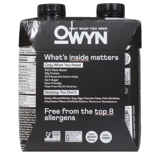 OWYN Pro Elite 32g Plant Protein Shakes 4 pk Bottles - Chocolate