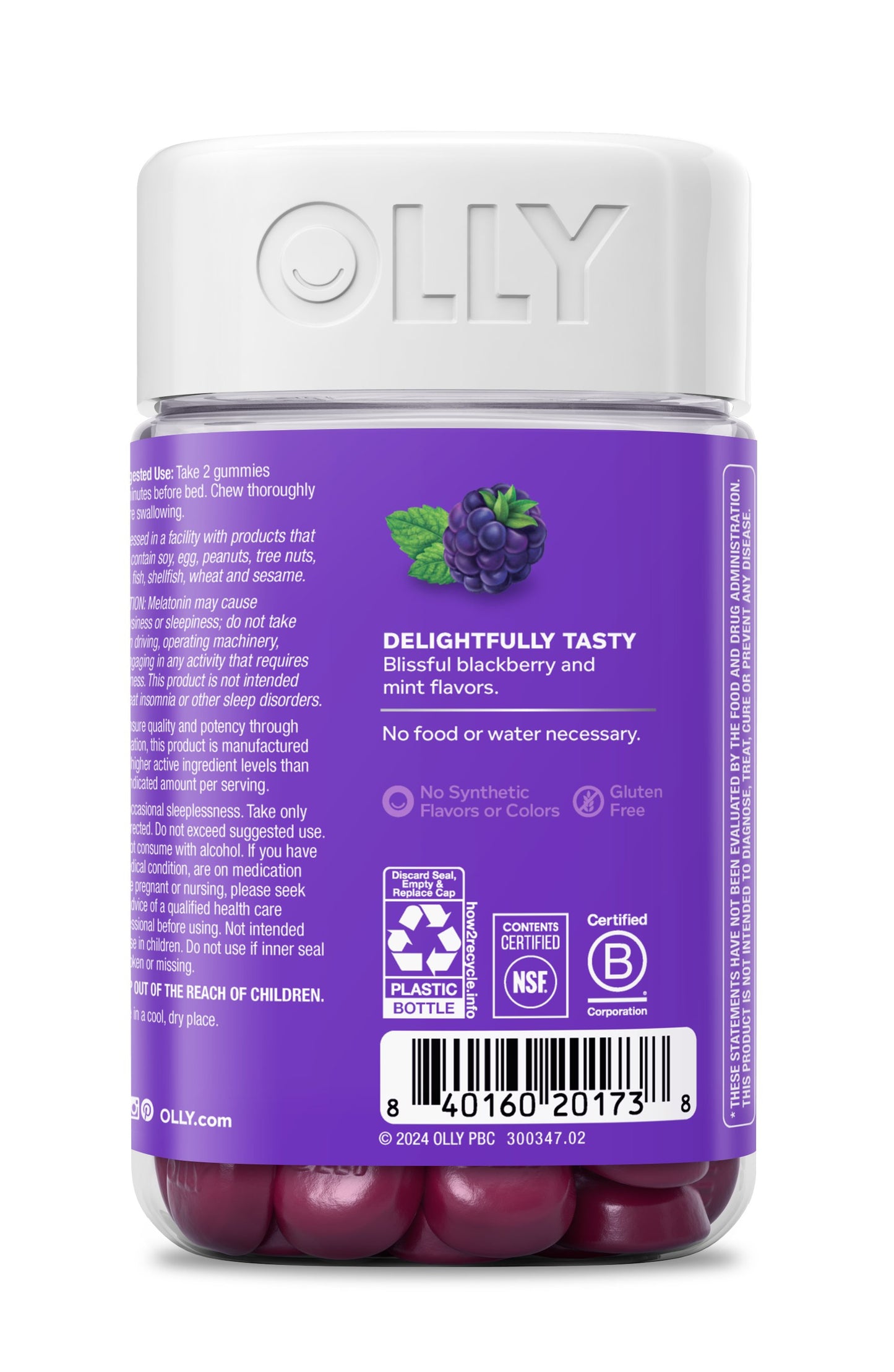 OLLY Sleep Gummy Supplement, 3mg Melatonin, L-Theanine, Chamomile, Blackberry Zen Flavor, 90 Ct