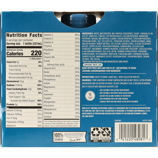 H-E-B Original 9g Protein Nutritional Shakes 6 pk Bottles - Vanilla