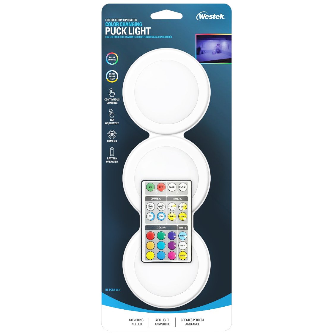 Amertac Color-Changing Adjustable Puck Lights - White
