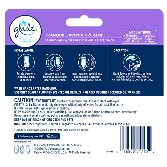 Glade PlugIns Scented Oil Air Freshener Refills - Tranquil Lavender & Aloe
