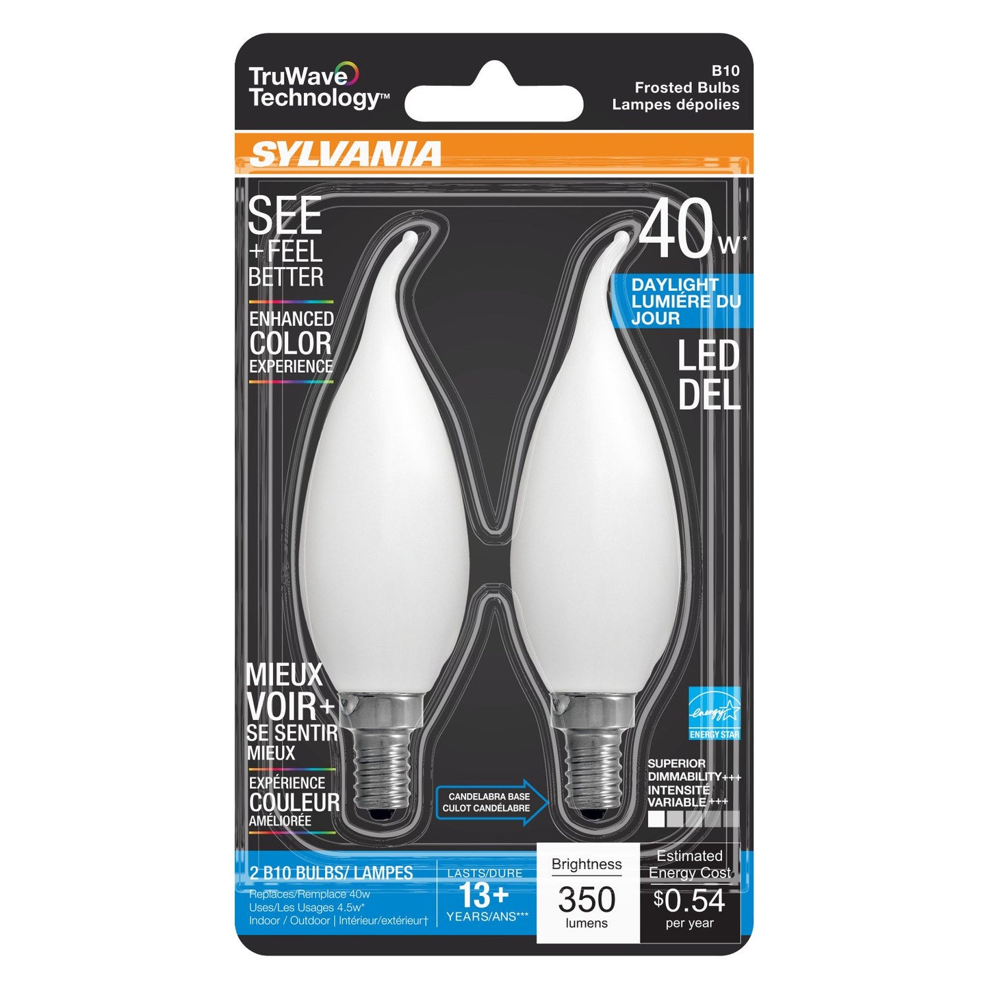Sylvania TruWave B10 40-Watt Frosted LED Light Bulbs - Daylight