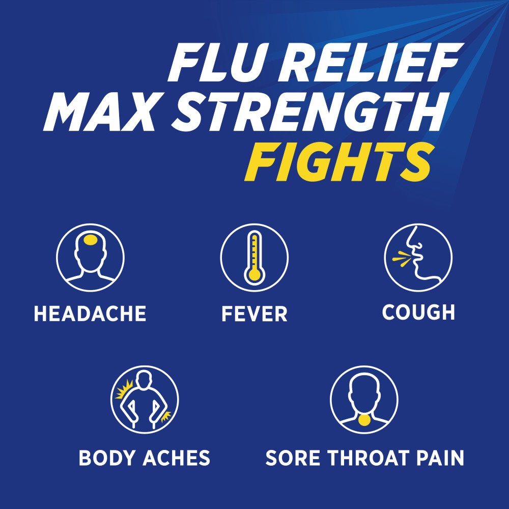 Theraflu Max Strength Daytime Flu Medicine for Flu Symptom Relief with Acetaminophen and Dextromethorphan HBr, Honey Lemon Flavored