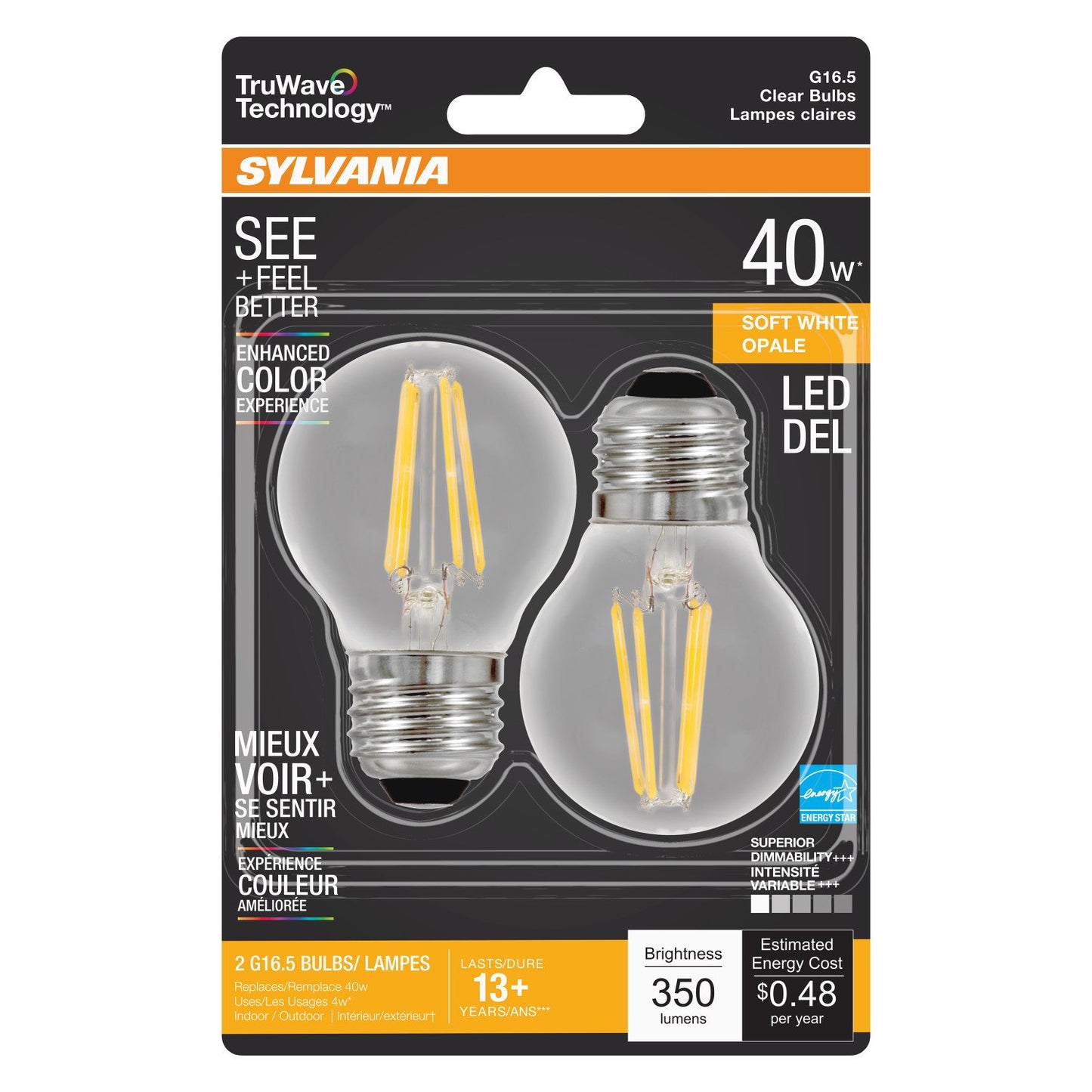Sylvania TruWave G16.5 40-Watt LED Clear Light Bulbs - Soft White