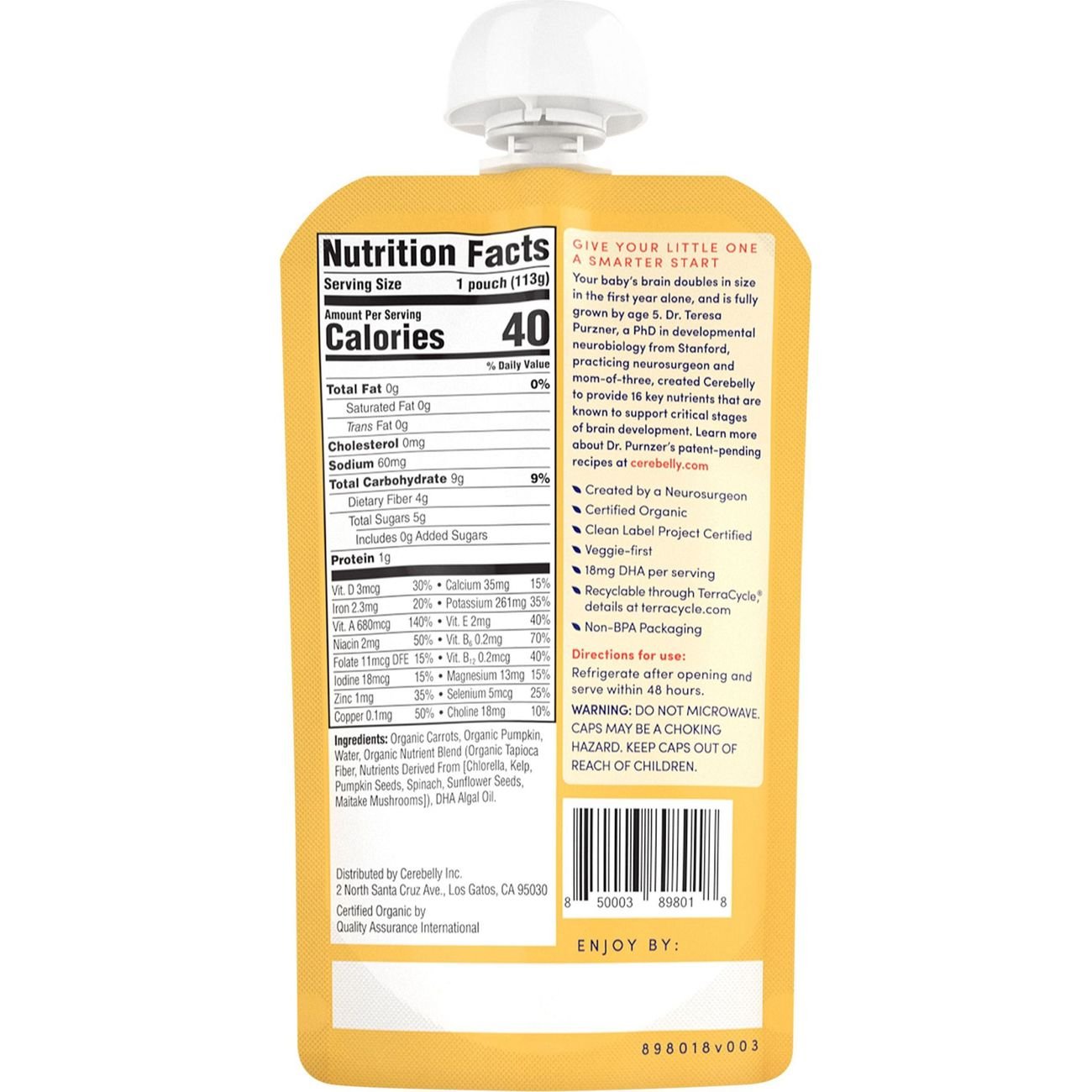 Cerebelly Organic Baby Puree Pouch - Carrot Pumpkin