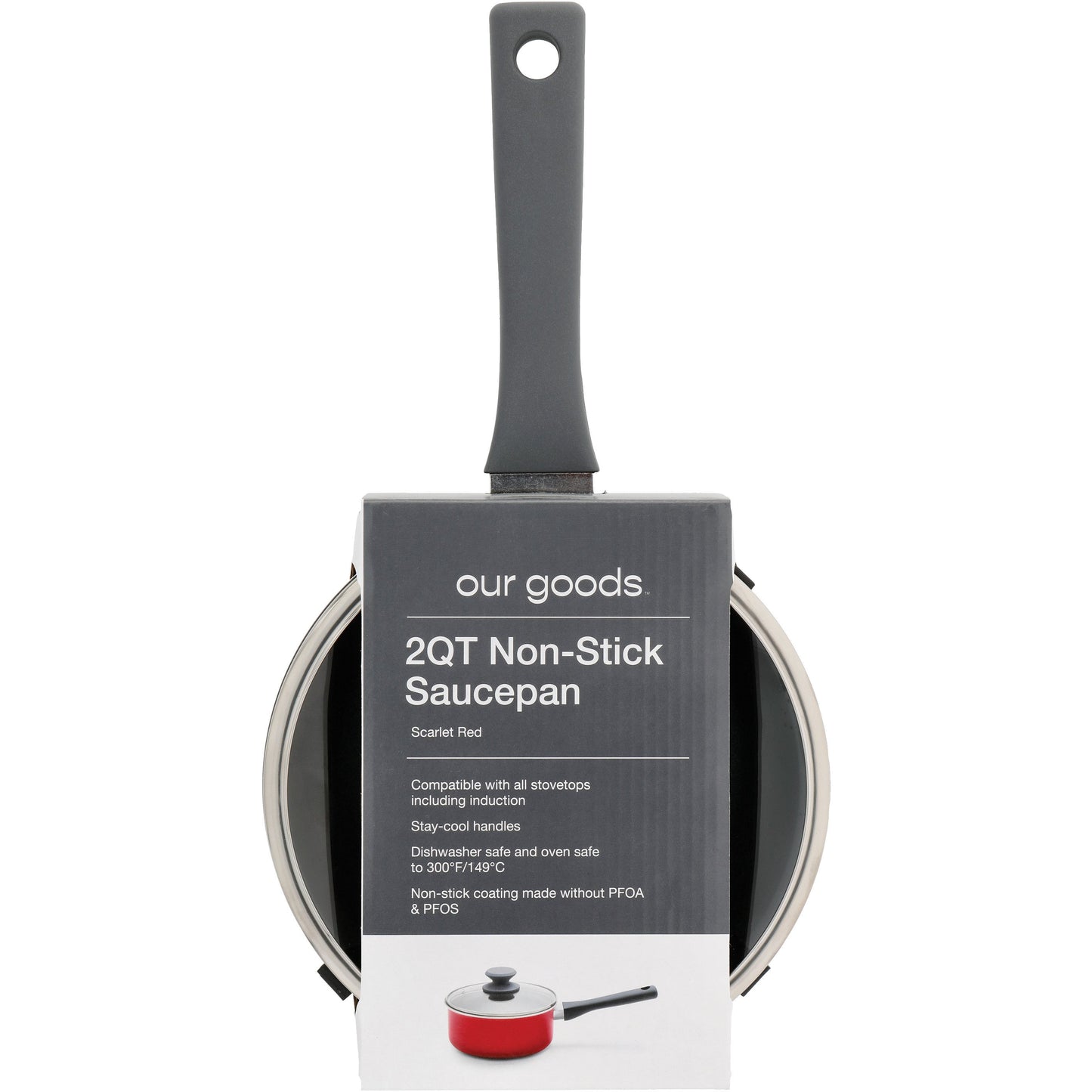 our goods Non-Stick Saucepan with Glass Lid - Scarlet Red