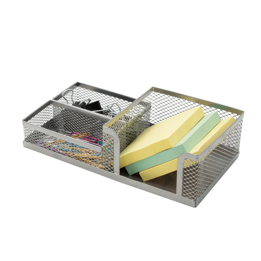 Simplify Multi Compartment Metal Desktop Storage Tray - Silver