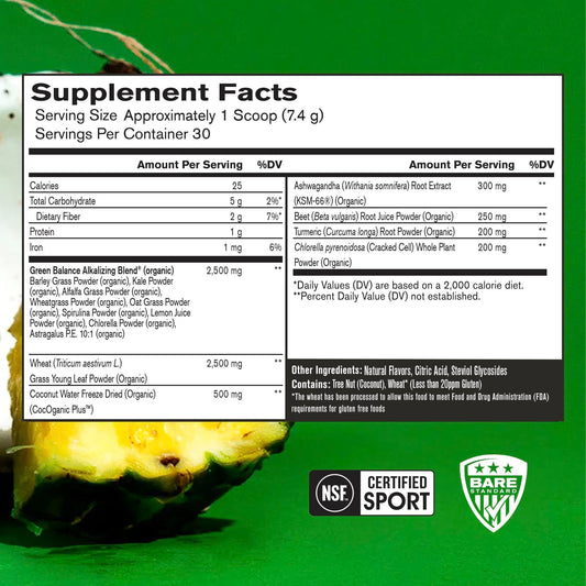 Bare Performance Nutrition Strong Greens Superfood Greens Powder - Pineapple Coconut