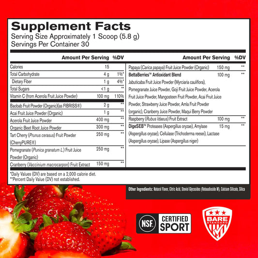 Bare Performance Nutrition Strong Reds Powder - Strawberry
