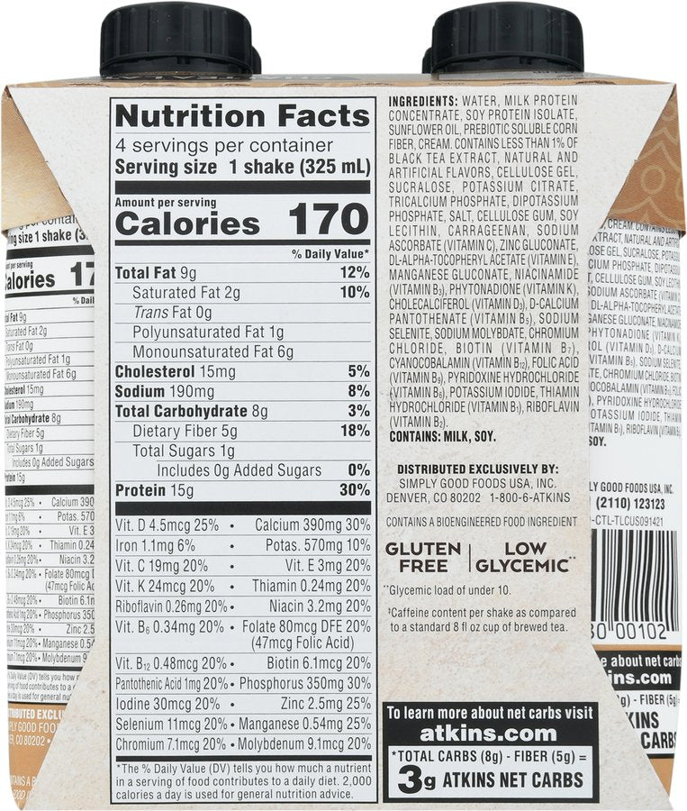 Atkins Iced Chai 15g Protein Shakes 4 pk Bottles - Chai Tea Latte