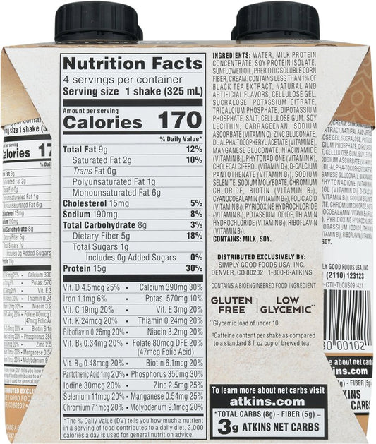 Atkins Iced Chai 15g Protein Shakes 4 pk Bottles - Chai Tea Latte