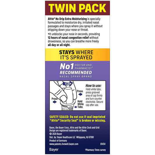 Afrin No Drip Extra Moisturizing Nasal Mist - Twin Pack