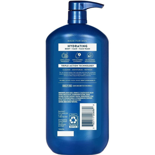 Suave Men Hydrating 3-in-1 Hair, Face and Body Wash - Citus & Musk