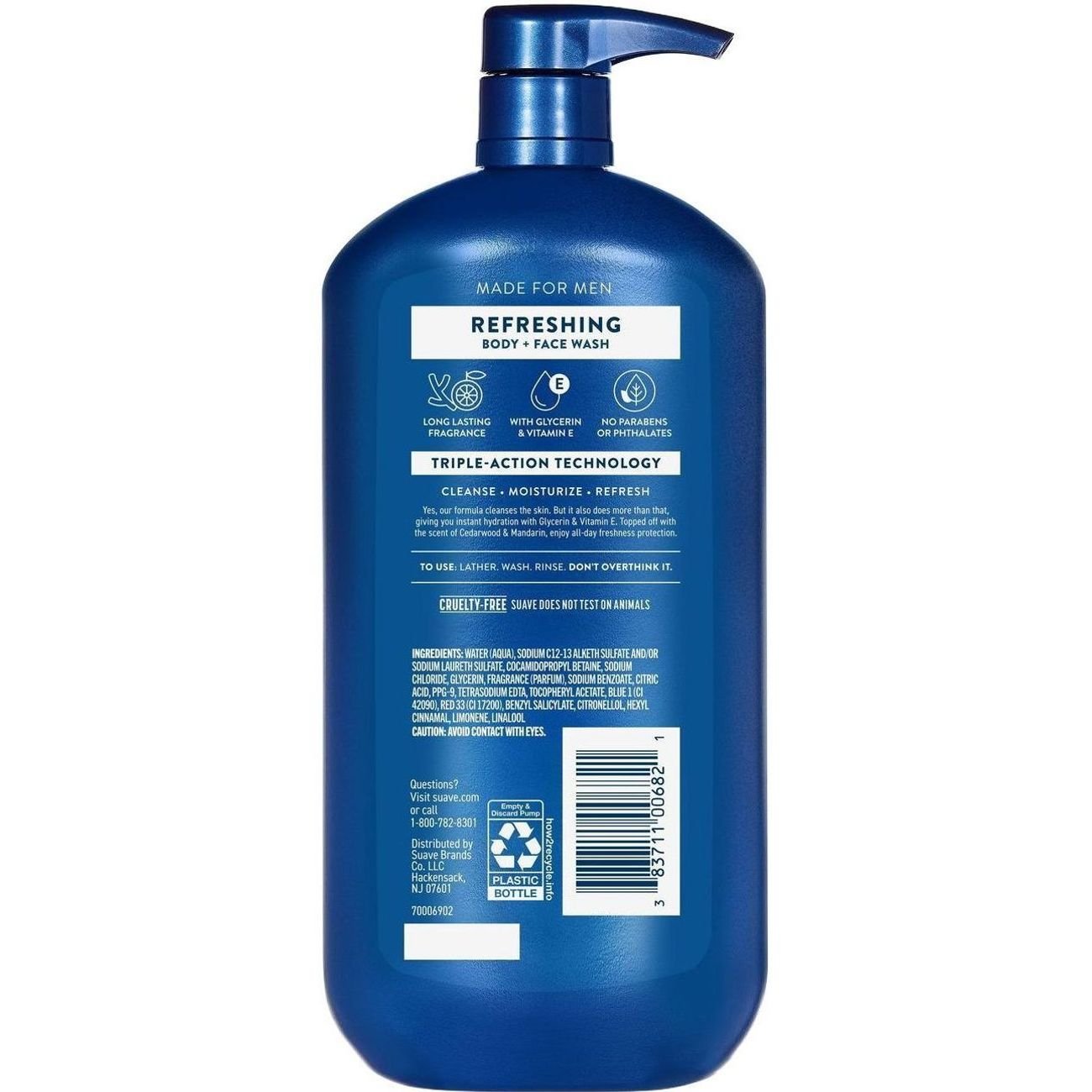 Suave Men Refreshing 2-in-1 Face & Body Wash - Cedarwood & Mandarin
