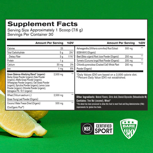 Bare Performance Nutrition Strong Greens Superfood Greens Powder - Lemon
