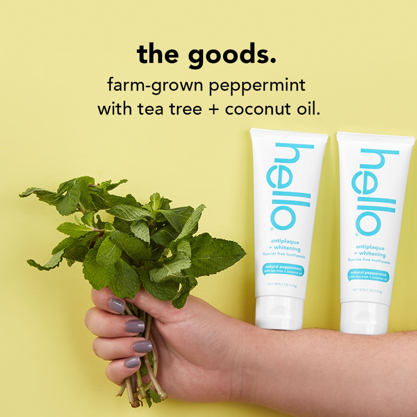 hello Antiplaque + Whitening Natural Peppermint Fluoride Free Toothpaste, 2 Pk