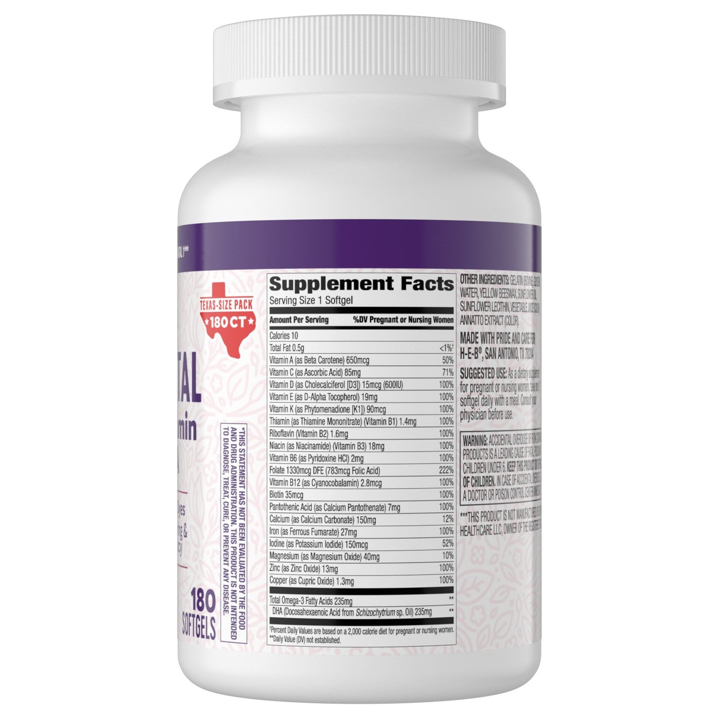 H-E-B Prenatal Multi + DHA Softgels Texas-Size Pack