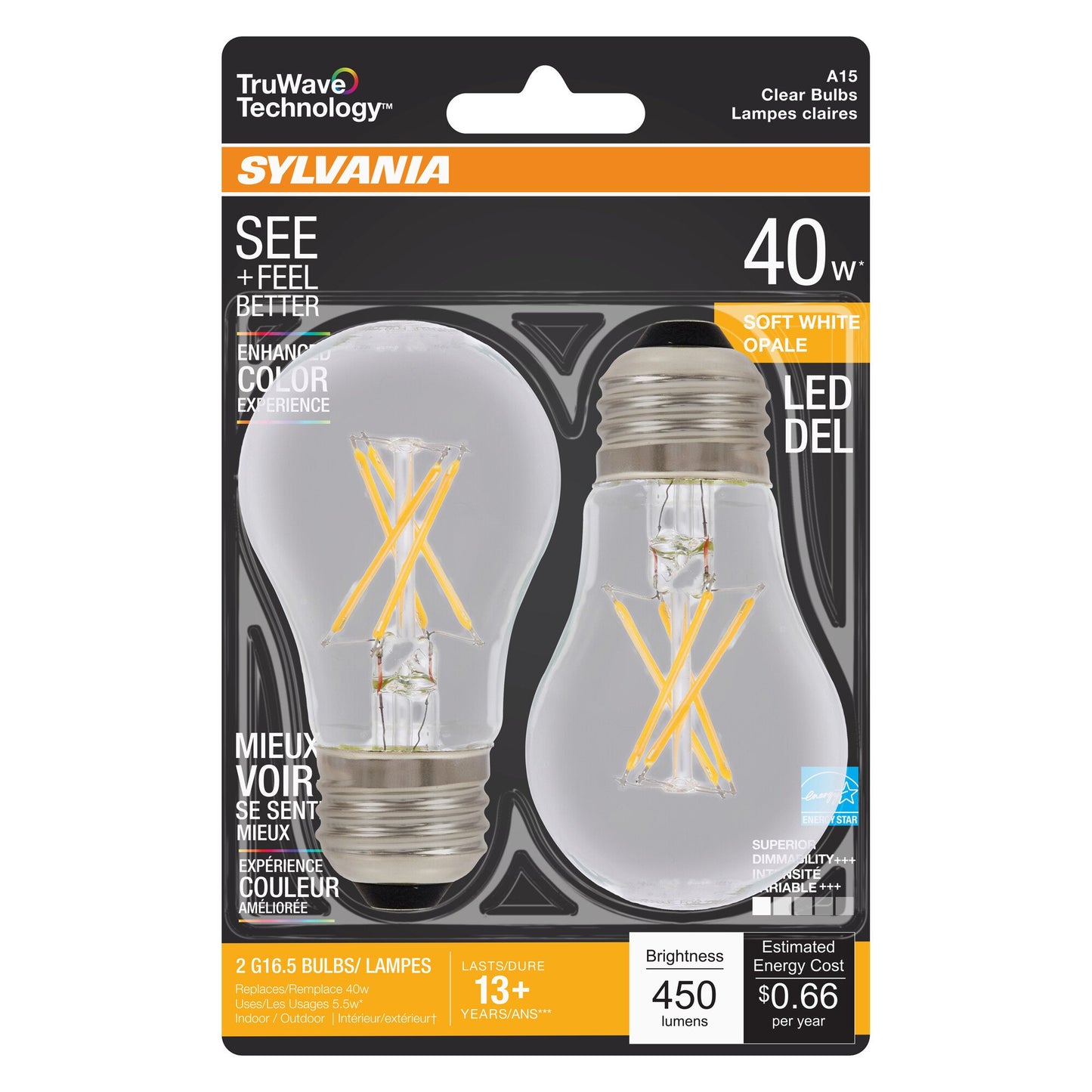 Sylvania TruWave A15 40-Watt Clear LED Light Bulbs - Soft White
