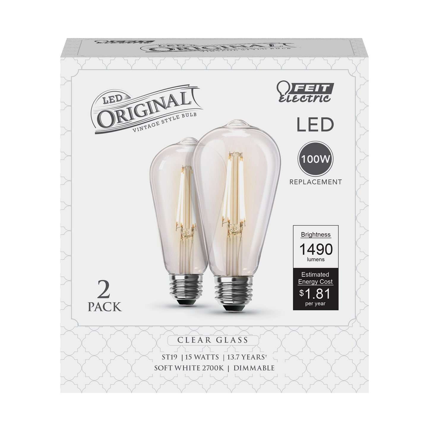 Feit Electric Vintage ST19 100-Watt Clear Glass LED Light Bulbs