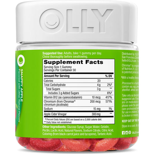 OLLY Metabolism Support with Apple Cider Vinegar, Vitamin B12 & Chromium Gummy Rings - Apple