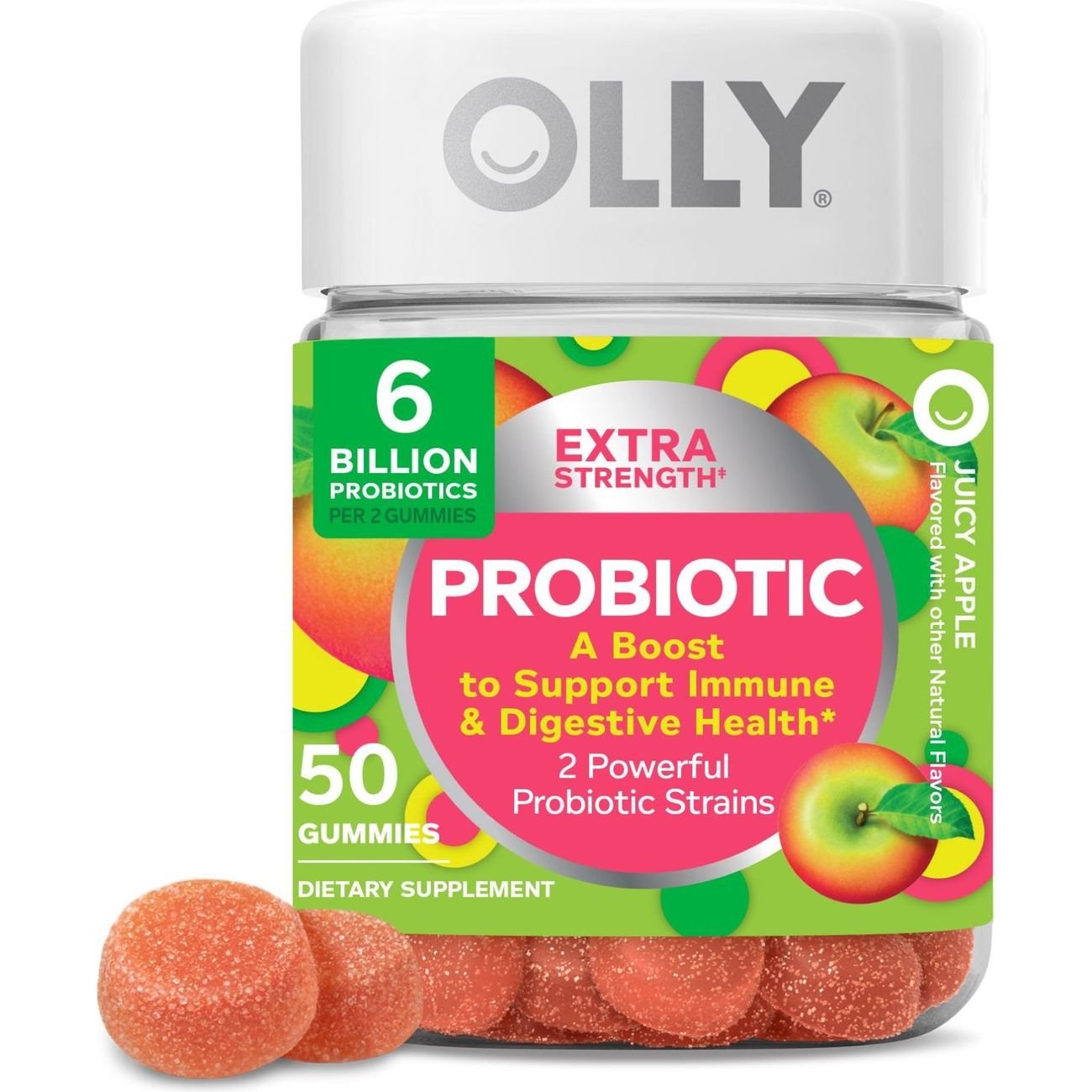OLLY Extra Strength Probiotic 6 Billion CFU Digestive Support Gummies - Apple