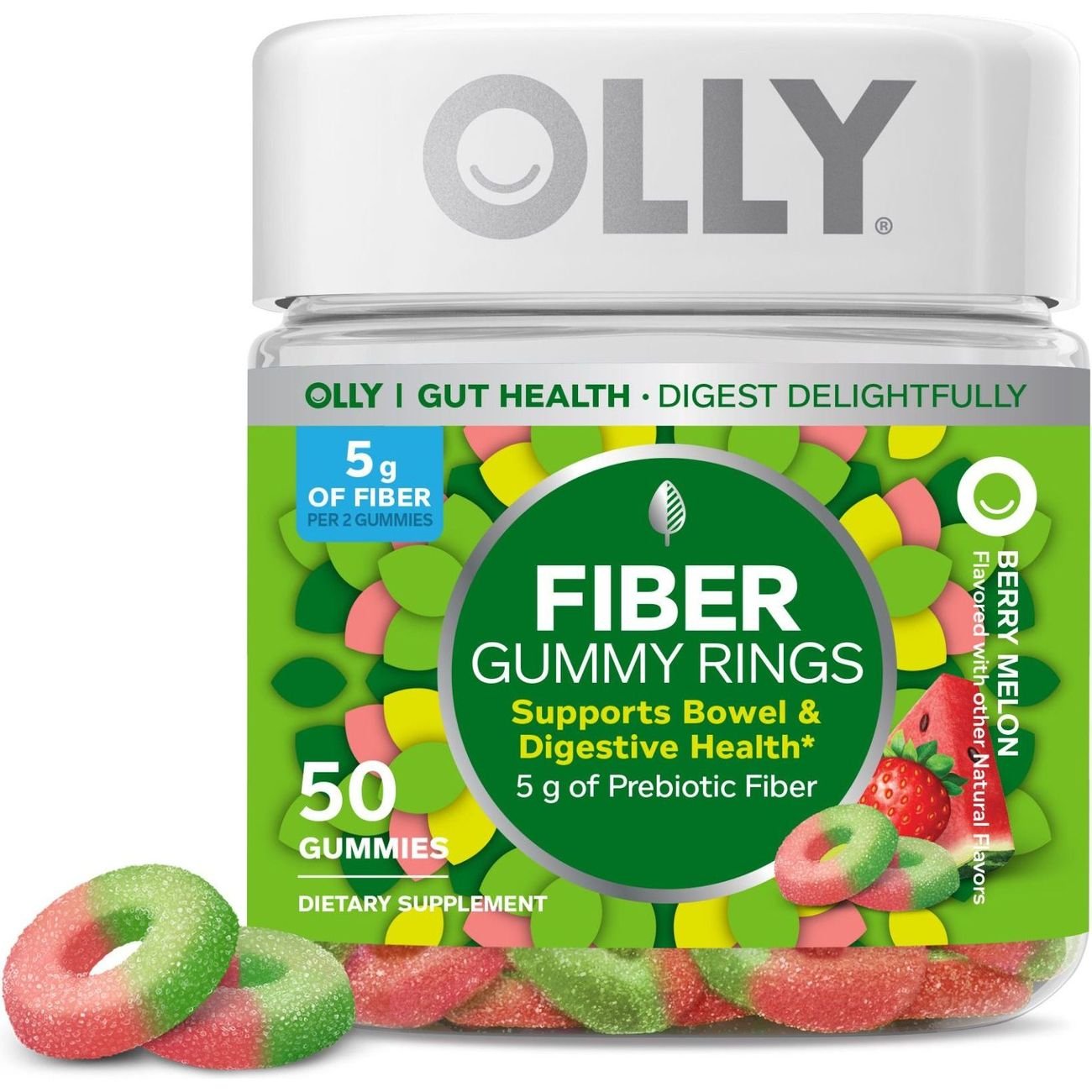 OLLY Prebiotic 5 mg Fiber Digestive Support Gummy Rings - Strawberry Watermelon