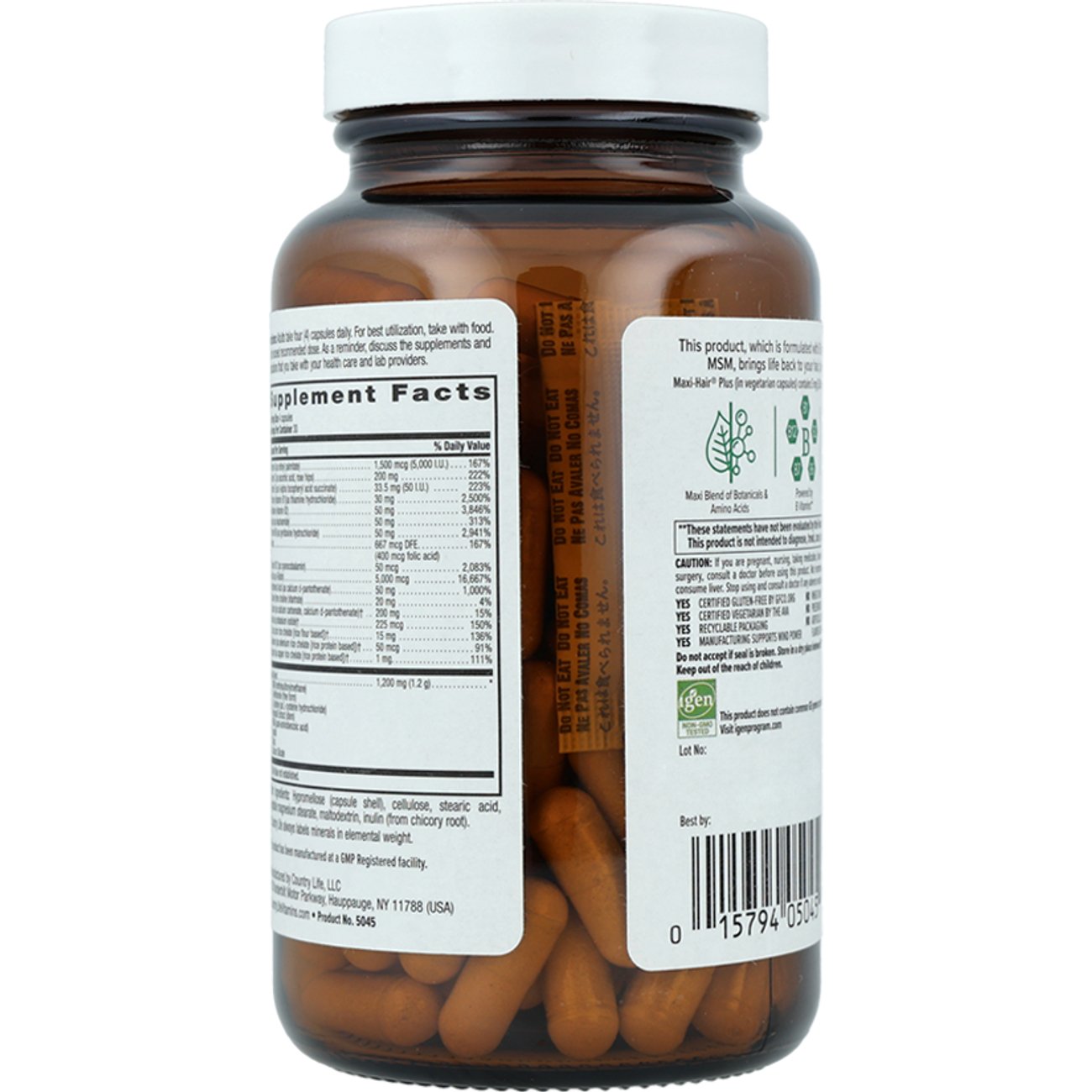 Country Life Vitamins Maxi-Hair Plus Skin & Nails Vegetarian Capsules