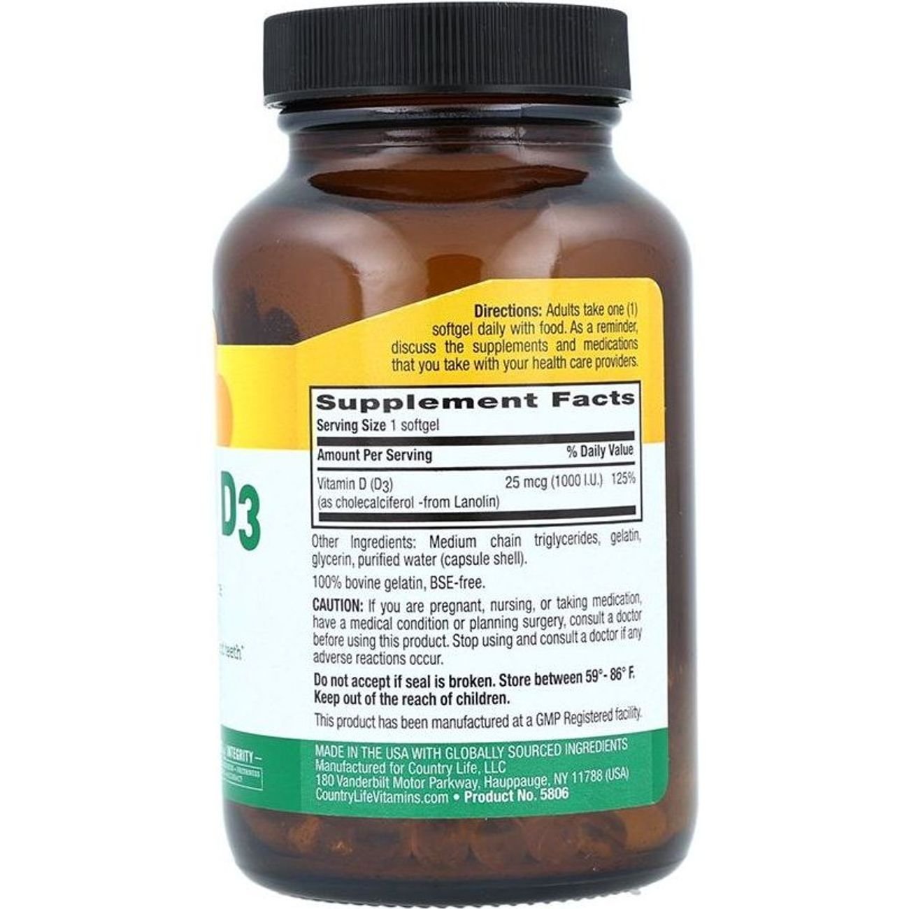 Country Life Vitamin D3 1000 IU Softgels
