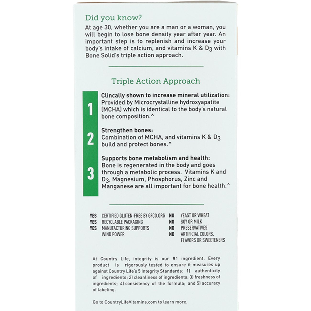 Country Life Vitamins Triple Action Bone Solid Capsules