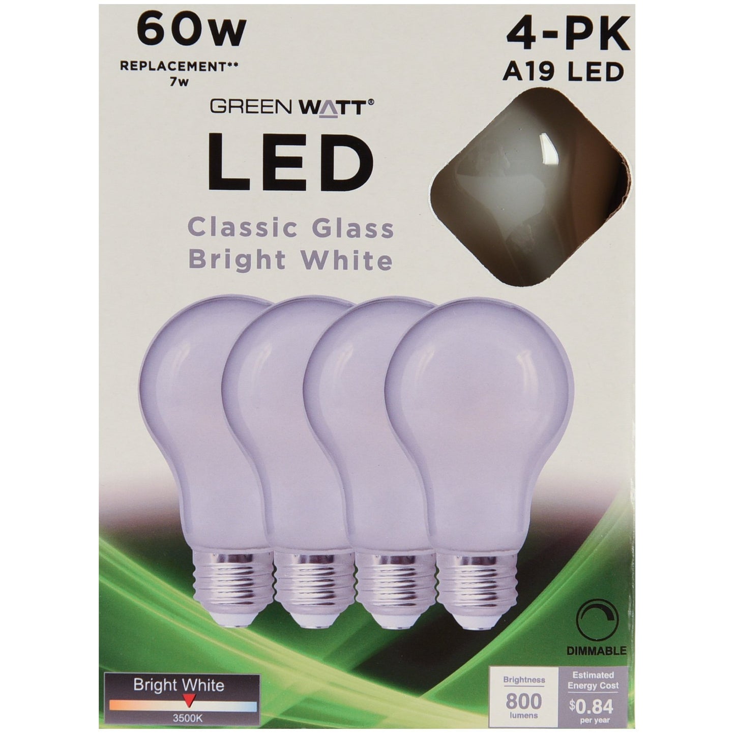 Green Watt A19 60-Watt Frosted LED Light Bulbs - Bright White