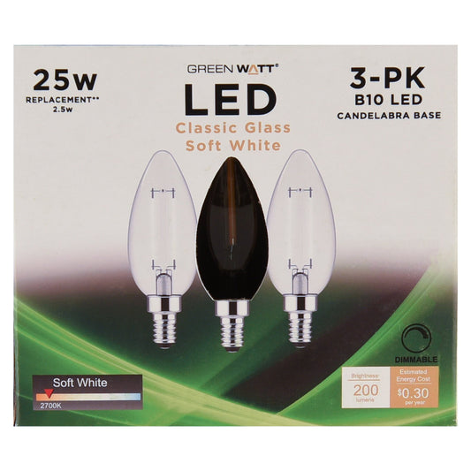 Green Watt B10 25-Watt Clear E12 LED Light Bulbs - Soft White