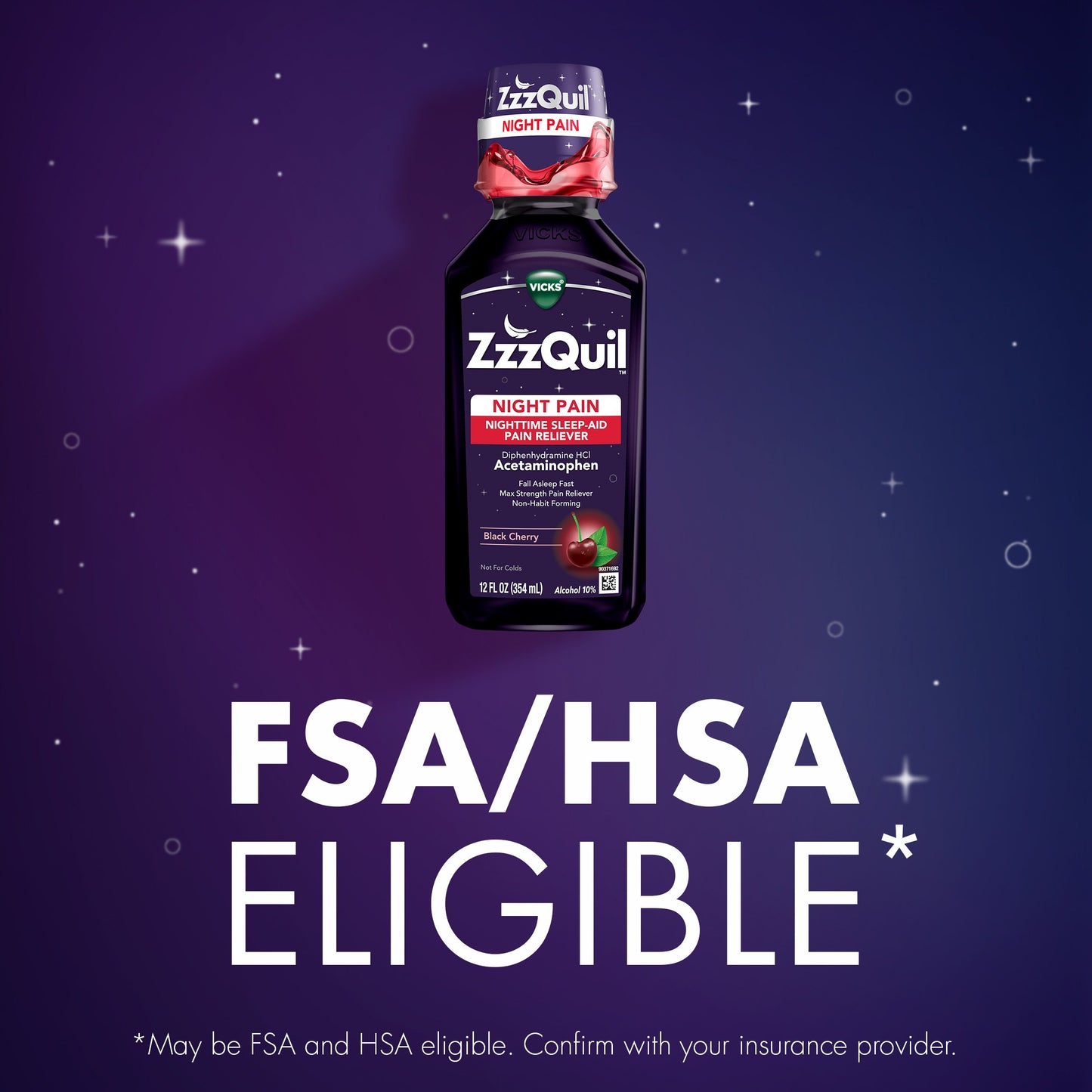 Vicks ZzzQuil Liquid Max Strength Pain Reliever, Nighttime Sleep Aid, Black Cherry Flavor