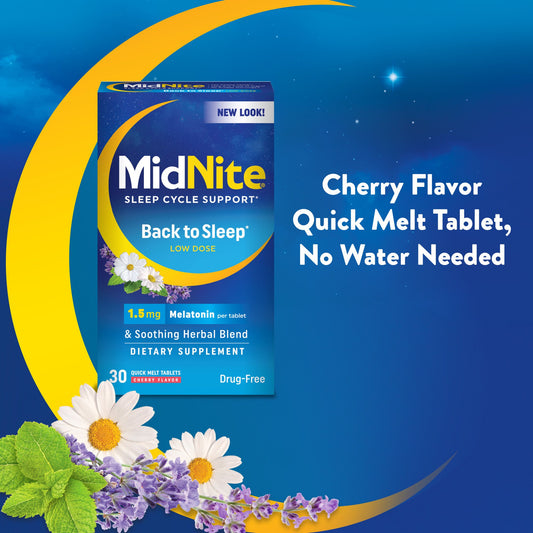 MidNite Back To Sleep 1.5 mg Melatonin Sleep Aid Quick Melt Tablets - Cherry
