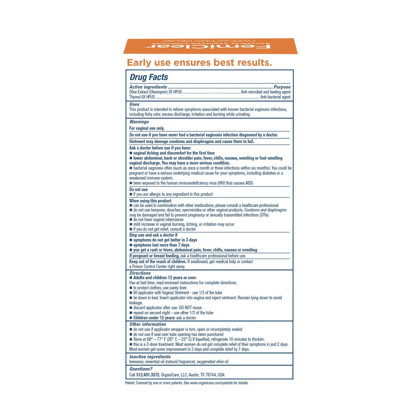 FemiClear 2 Day Bacterial Vaginosis Symptoms Ointment